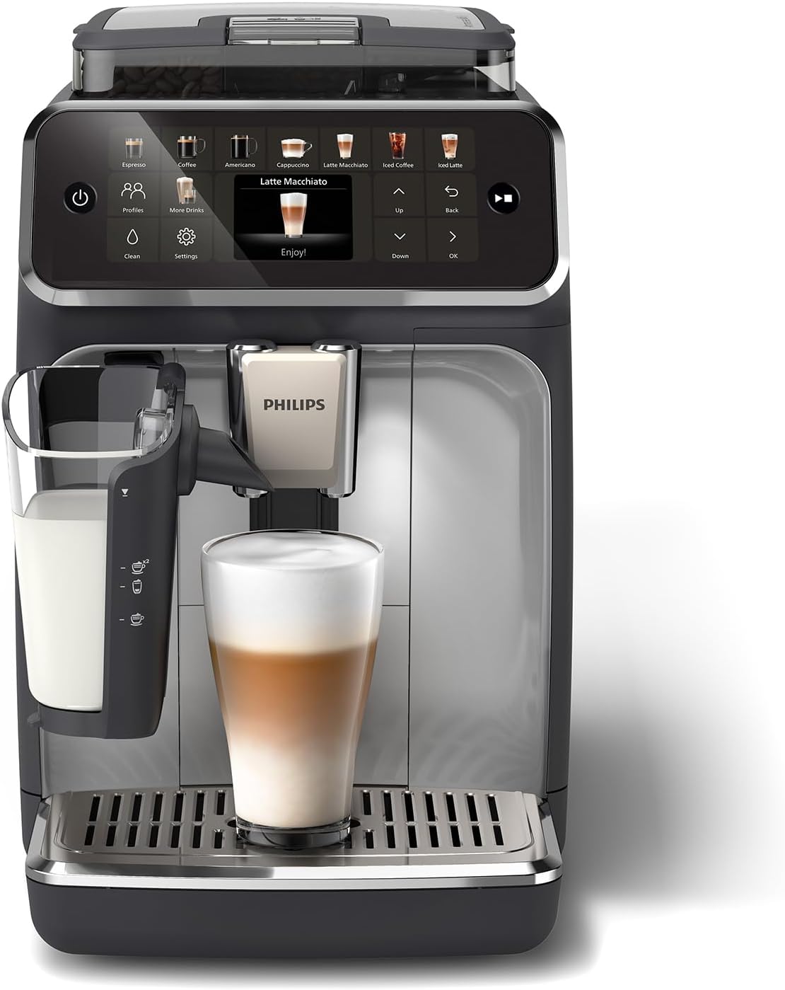 Ekspres do kawy PHILIPS – EP5546, Czarny / Srebrny, automatyczny, 20 gorących i lodowych napojów – ziarna 5500, LatteGo