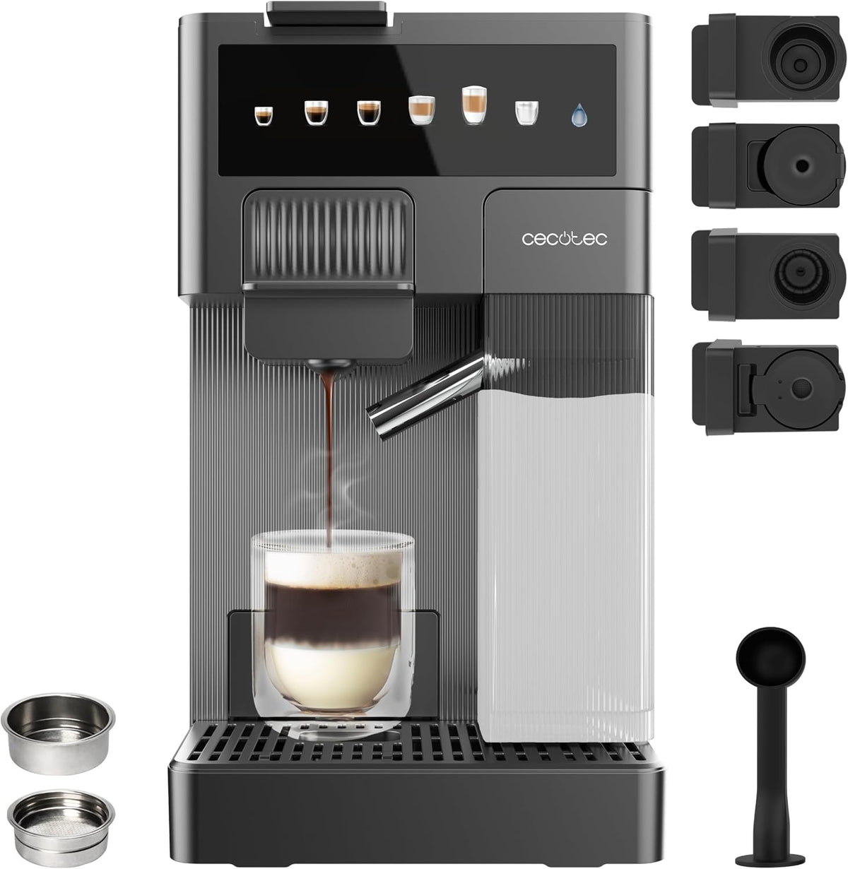 Ekspres do kawy Cecotec – 1350 W, 400 ml, Czarny / Srebrny, Nespresso elektryczny – duży zbiornik, 1350 W z 400 ml zbiornika na 6 rodzajów kawy