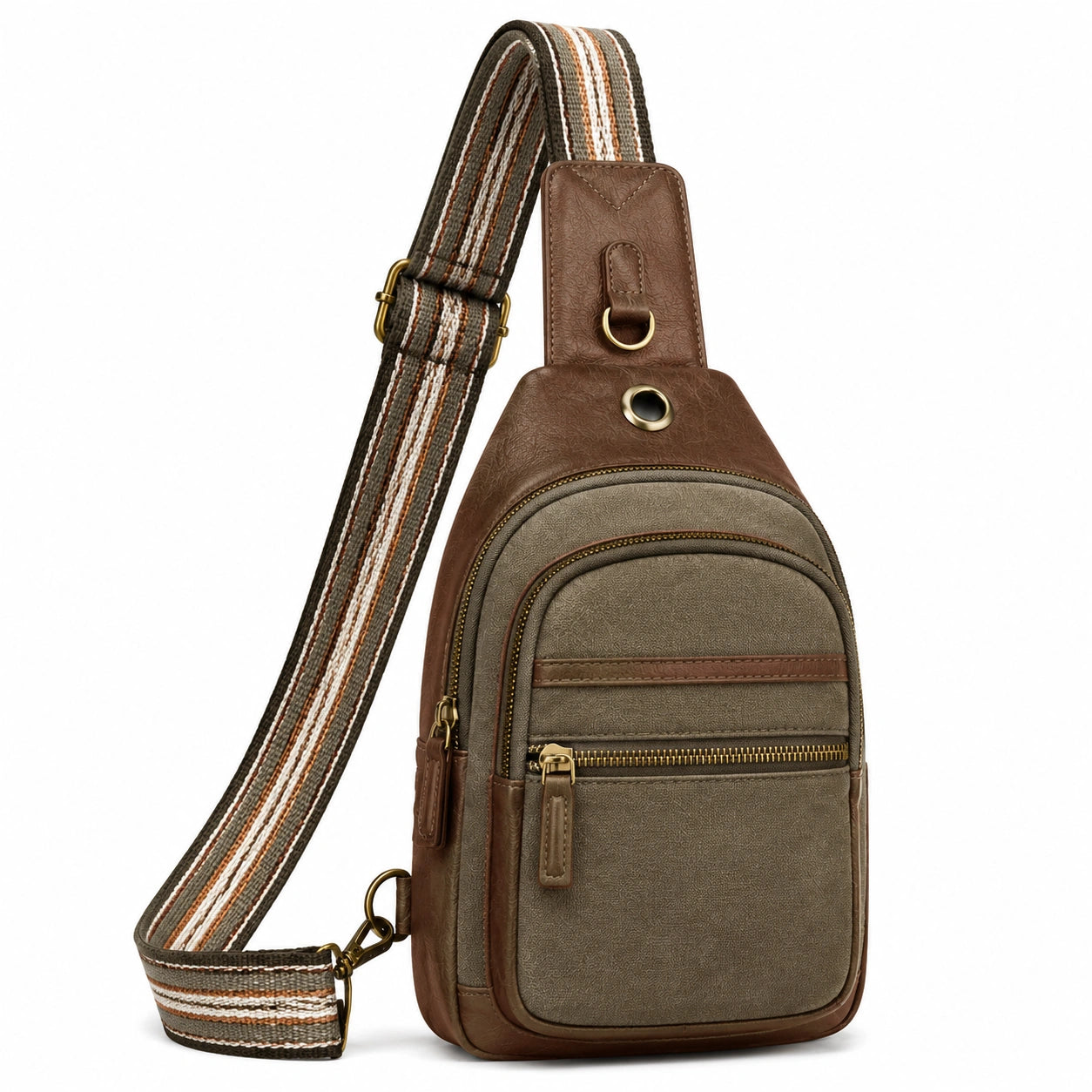Bolso bandolera 18 x 30 x 8 cm de piel sintética marrón y verde con correa ajustable