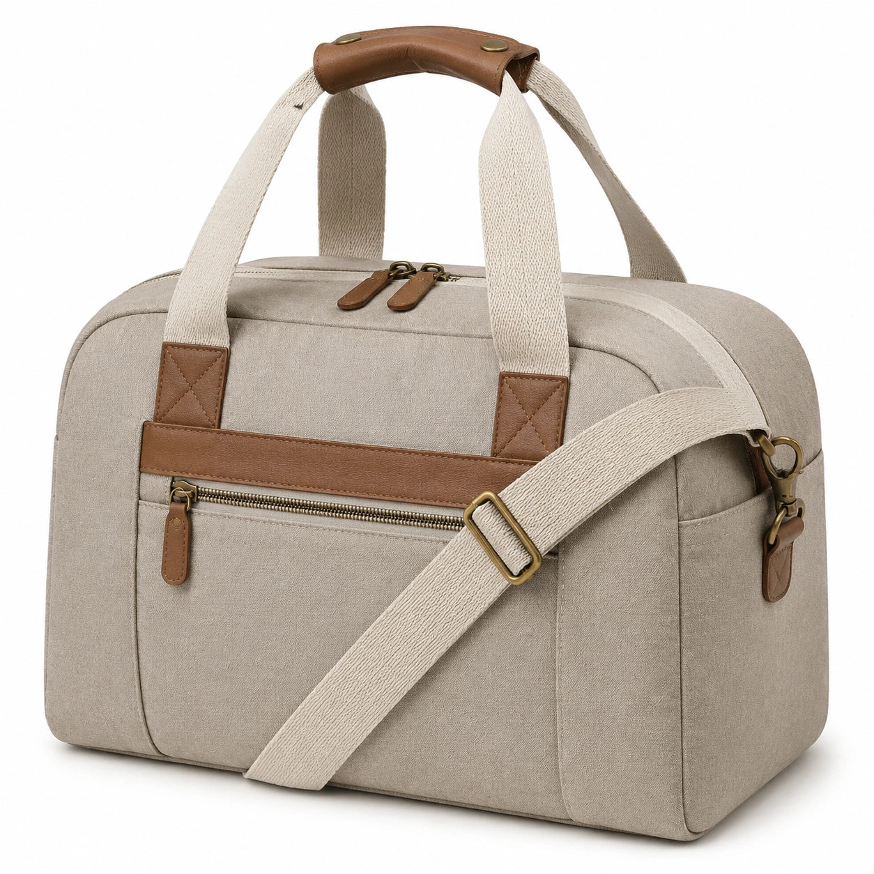Bolsa de viaje 45 x 25 x 30 cm de lona beige con asas y correa ajustable