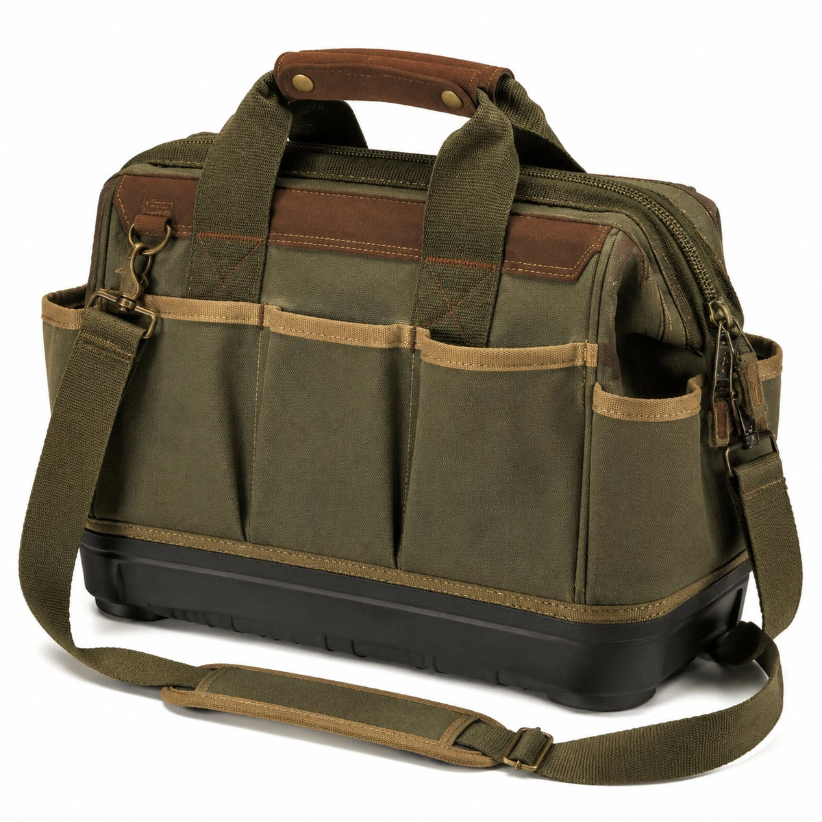 Bolsa de herramientas 45 cm de tejido verde con base rígida y bandolera ajustable