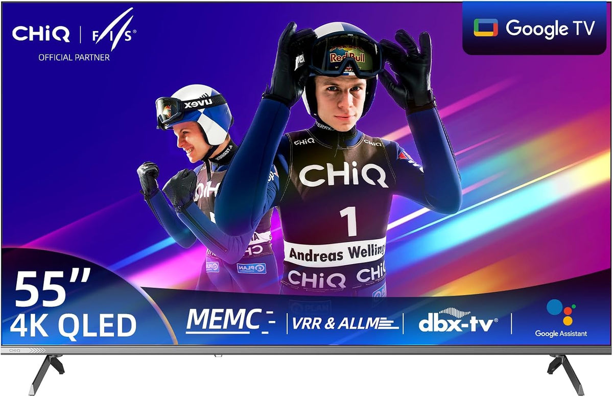 Telewizor Smart TV CHiQ, U55QST, 2.4 G, 55 cali – Czarny, metal, Wi-Fi, Google U55QST 2.4 G – 5 G Smart TV, 4K UHD, Dolby Sound