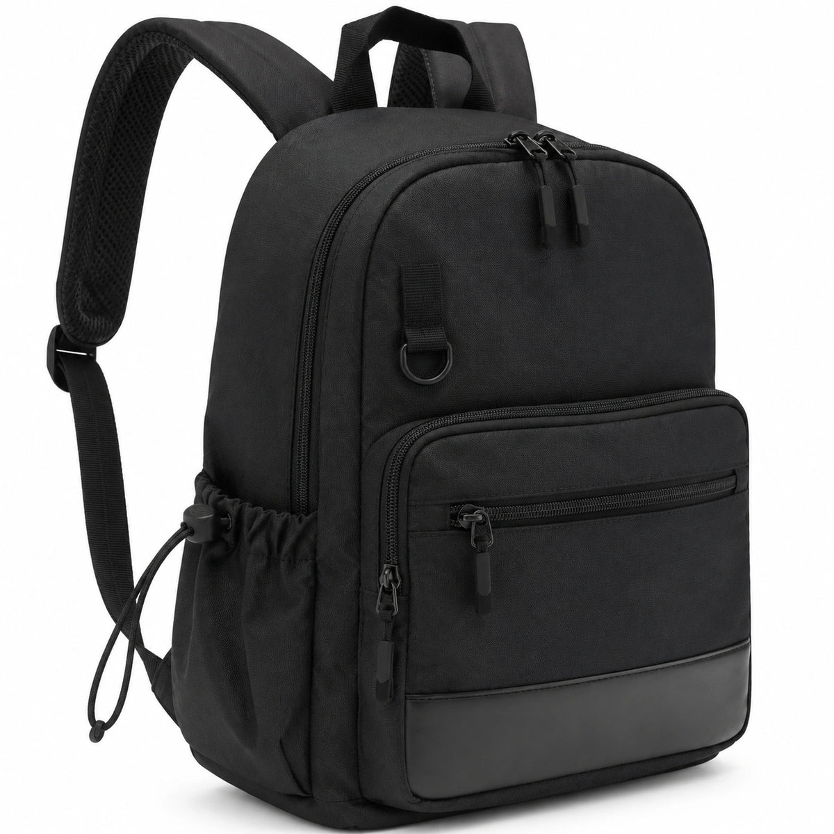 Mochila rectangular 32 x 18 x 45 cm de tejido negro con compartimentos para uso diario