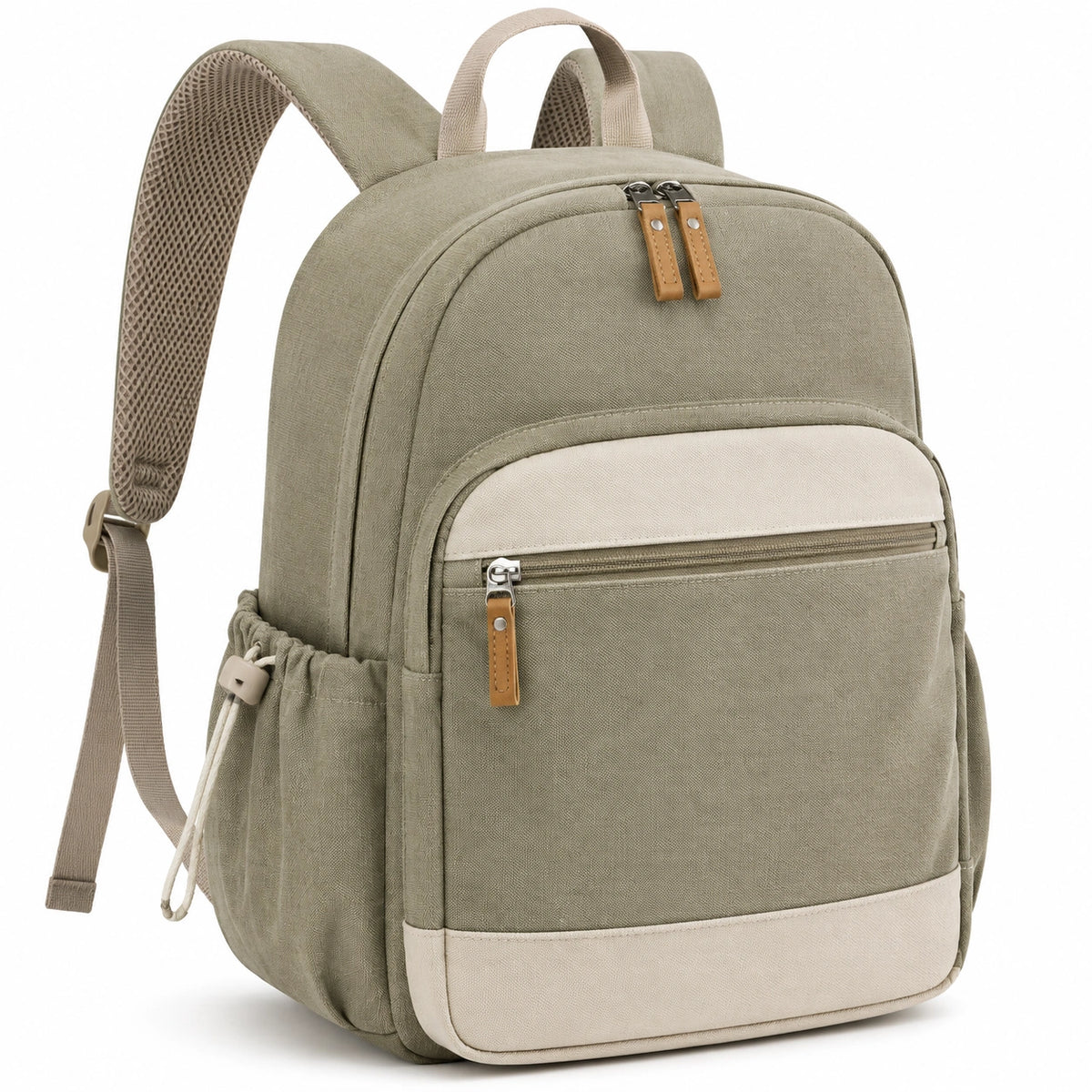Mochila 42 cm de tejido verde caqui con bolsillos y tirantes acolchados