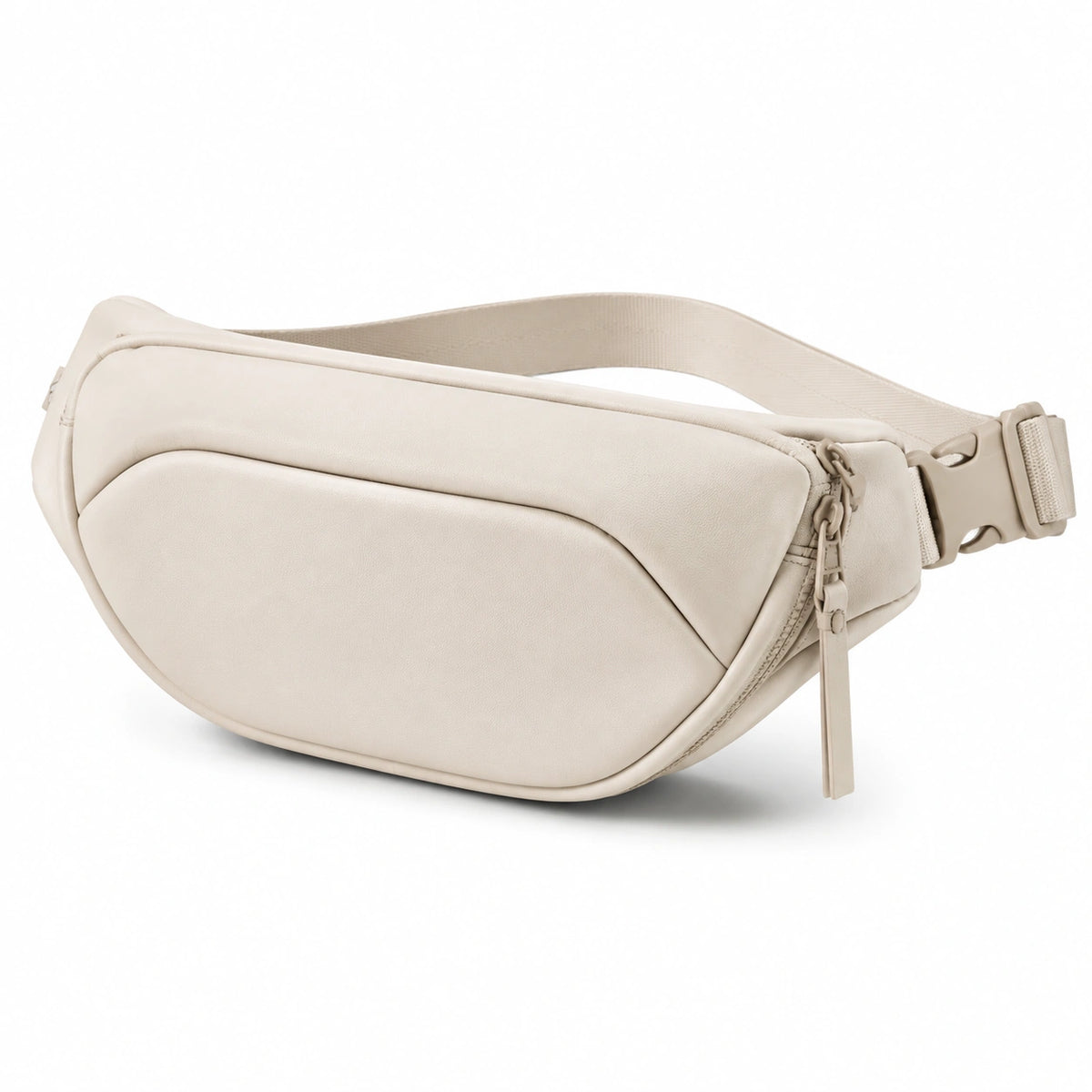 Riñonera compacta de piel sintética beige con correa ajustable