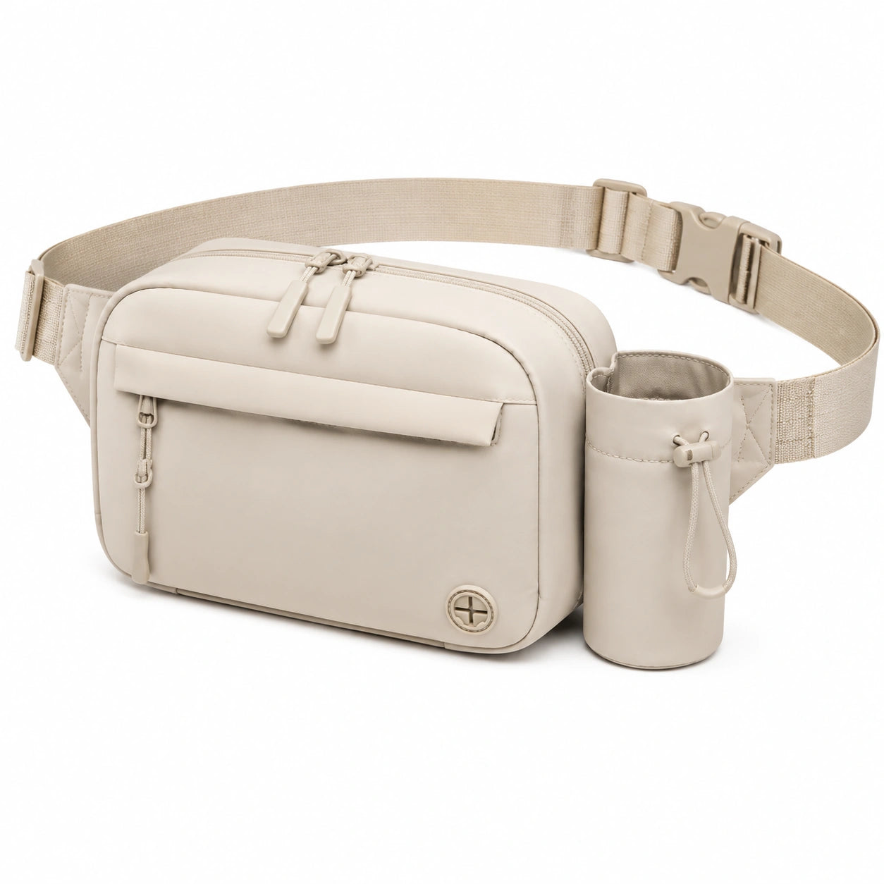 Riñonera 25 x 16 x 8 cm de poliuretano beige con portabotellas estilo urbano