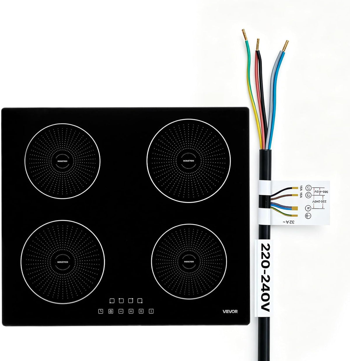 VEVOR Płyta indukcyjna, kuchenka indukcyjna, 59 cm, 7000 W – Czarny, automatyczne wyłączanie, płyta grzewcza, 4 pola grzewcze