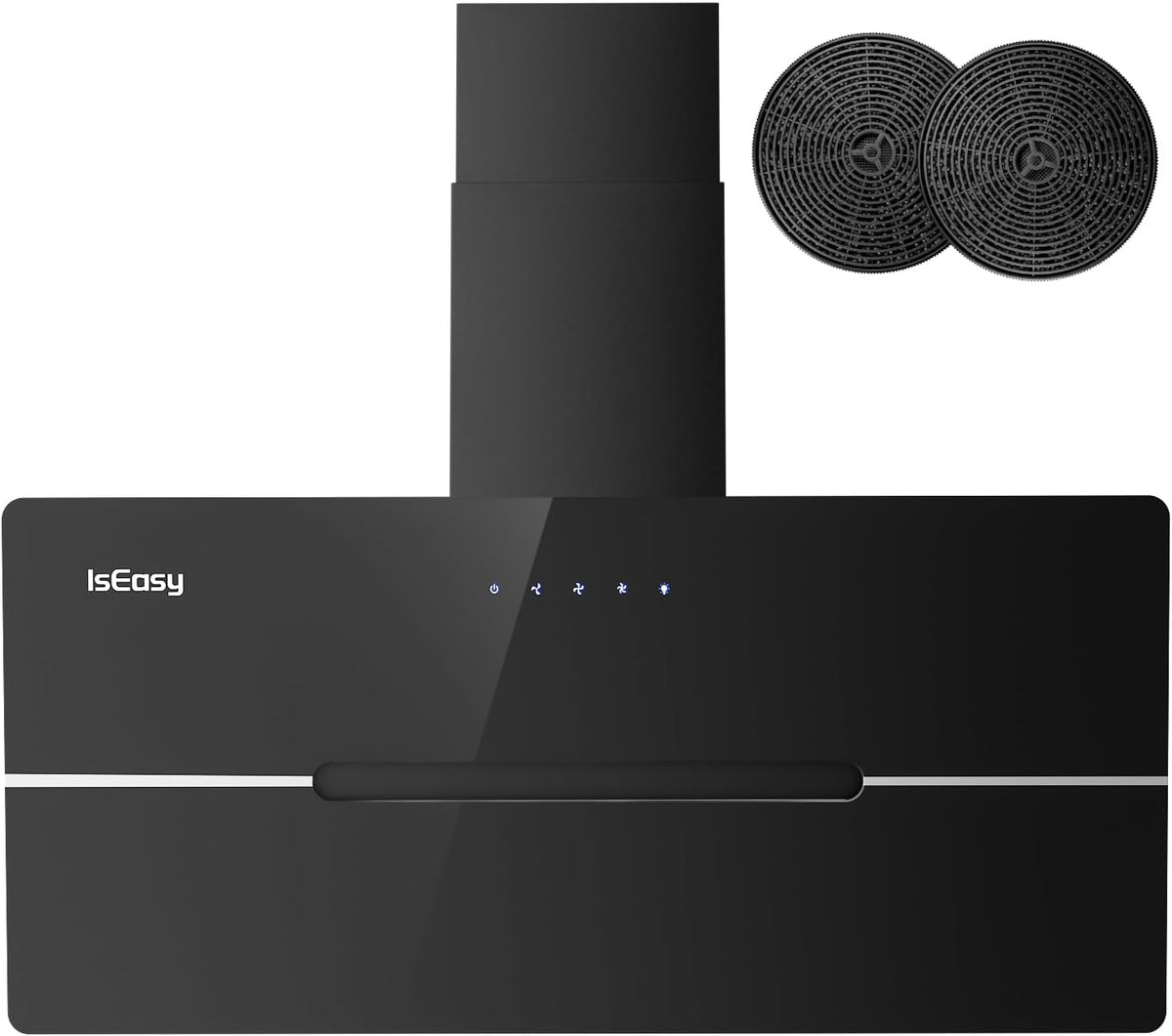 IsEasy Okap kuchenny – 90 cm, 58 dB, 1,5 W, Czarny / Srebrny – aluminium, oświetlenie LED, 578 m3 / h, klasa energetyczna A – 3 prędkości