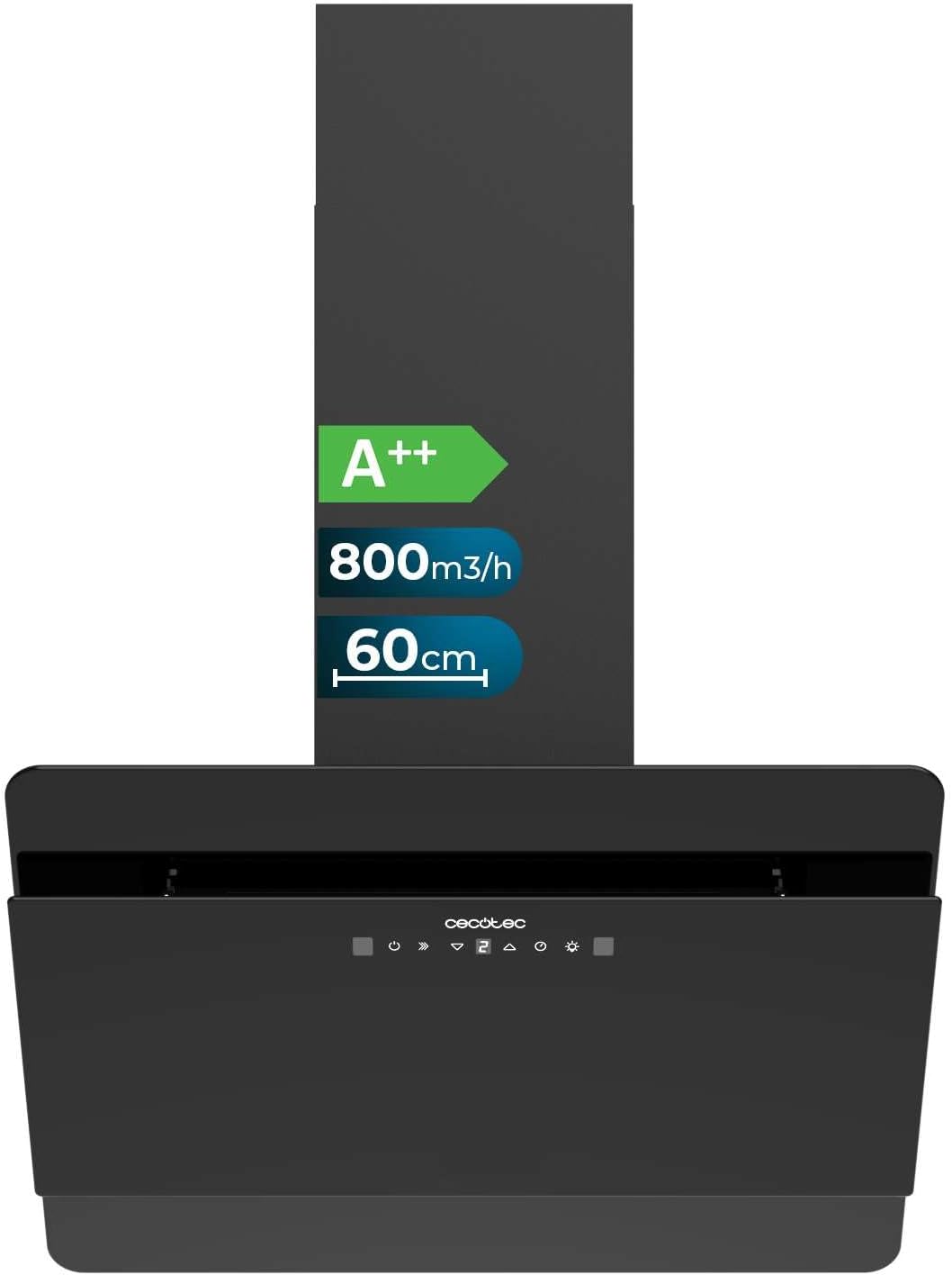 Cecotec Okap kuchenny – 60 cm, 210 W, Czarny, oświetlenie LED – Bolero DT Flux, 800 m3 / h, dotyk