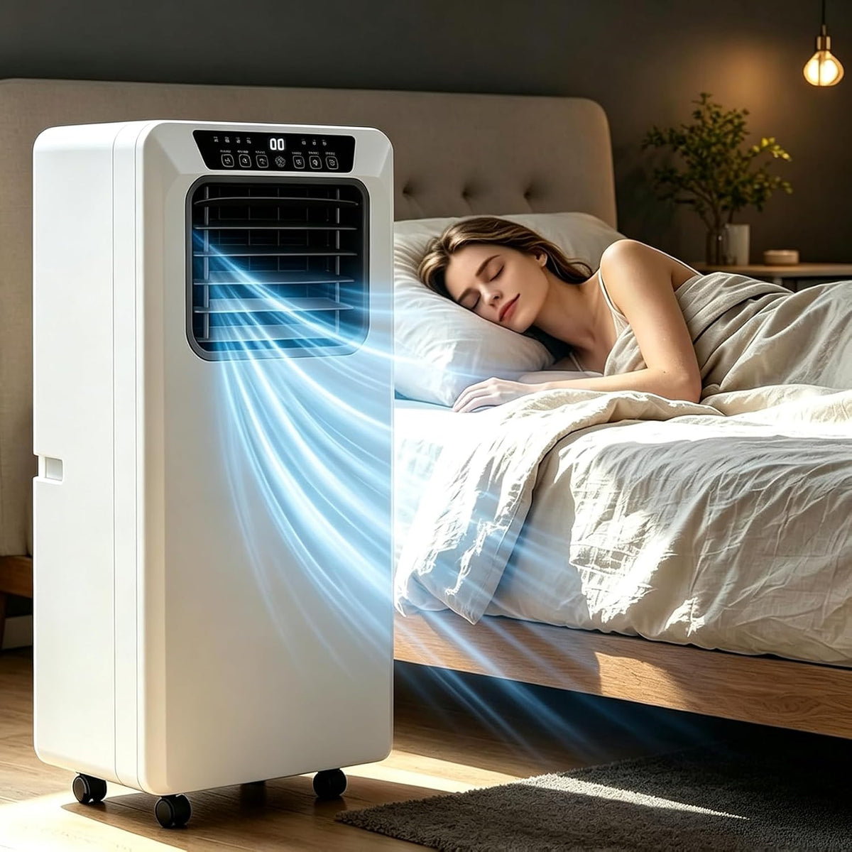 HUANQIN Klimatyzator przenośny, klimatyzator mobilny – 000 btu, 23 m, 52 dB, Biały – automatyczne wyłączanie, Klimatyzator 12, 000btu, plener