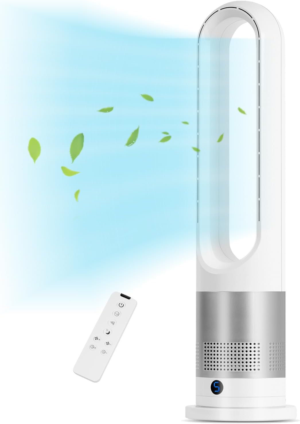 Wentylator kolumnowy EZSMART – 66 CM, 45 W, Biały, pilot zdalnego sterowania – Wentylator, dotyk, zegar, 8 prędkości Oscylacja – tłumik