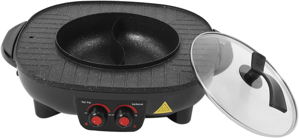 Grill Dekltus, 3 l, 53,5 x 17,5 x 48,5 cm – 2000 W, Czarny, aluminium, elektryczny – fondue, powłoka nienakładająca się na palce, do owania