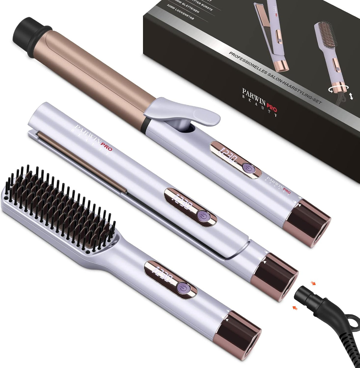 Prostownice do włosów PARWIN PRO BEAUTY, 3 W, 25 MM – Czarny, oświetlenie LED, 3 w 1, prostownica do włosów – Prostownica, profesjonalne