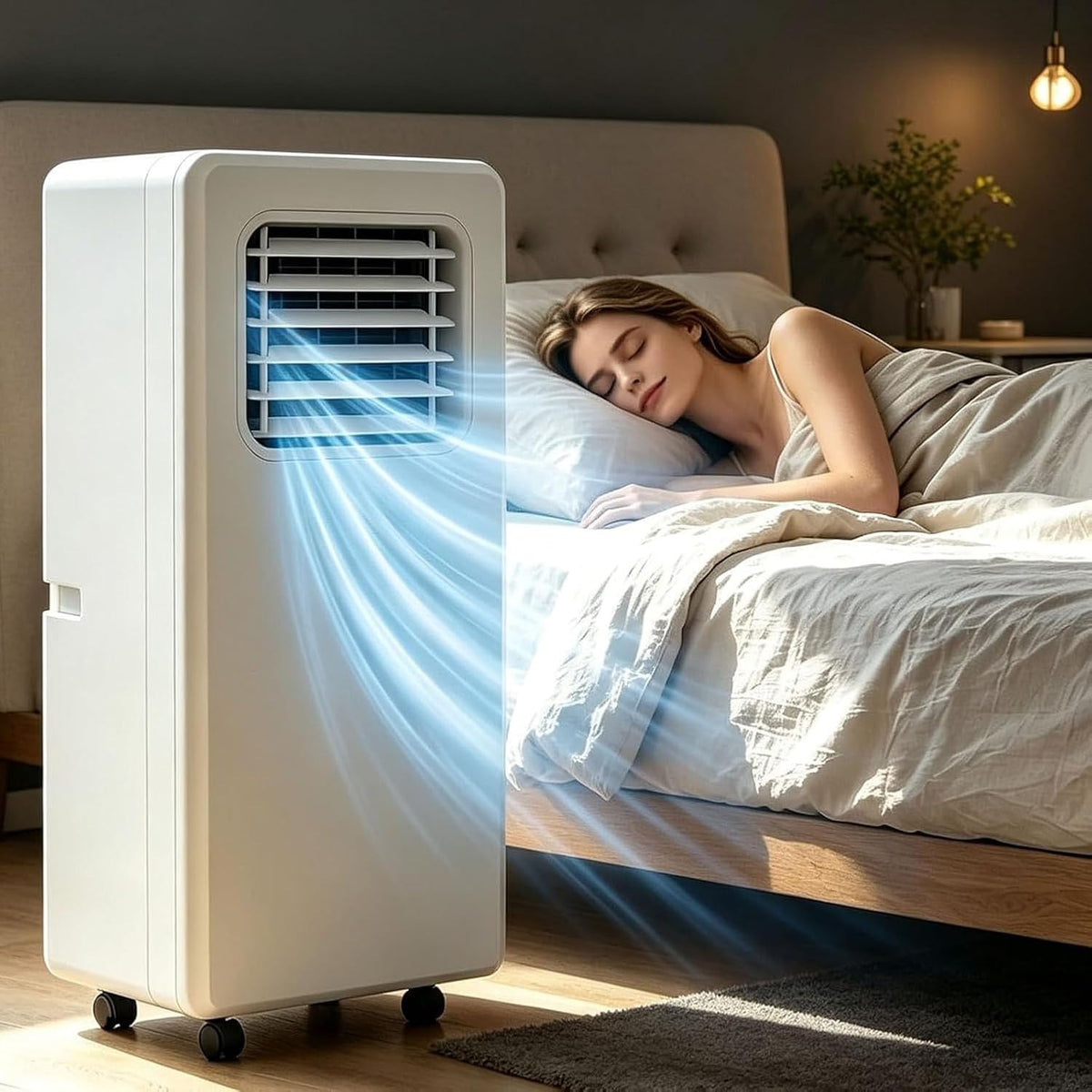 Klimatyzator przenośny ZYANBIN – klimatyzator mobilny, 000 btu, 52 dB, 23 m – Biały, Klimatyzator 12, 000btu, plener – koła jezdne, tłumik
