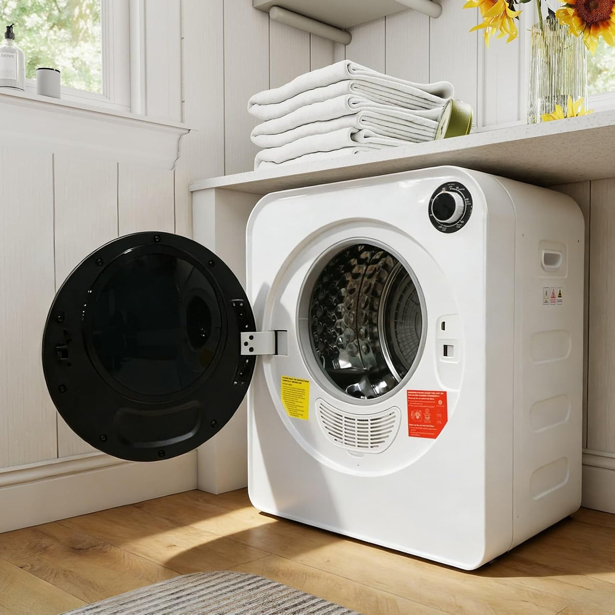 Suszarki wywiewowe PUGSDRLY, 4 kg, 59,5 cm – 62 dB, Srebrny / Biały, stal nierdzewna, Suszarka – 4 programów, montaż ścienny, 4K UHD, biała