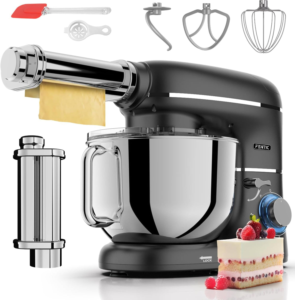 Robot kuchenny Fentic, 2 l – 2000 W, 14 cm, Czarny, stal nierdzewna – Maszyna do makaronu, czarna, 2 l Mixer miska
