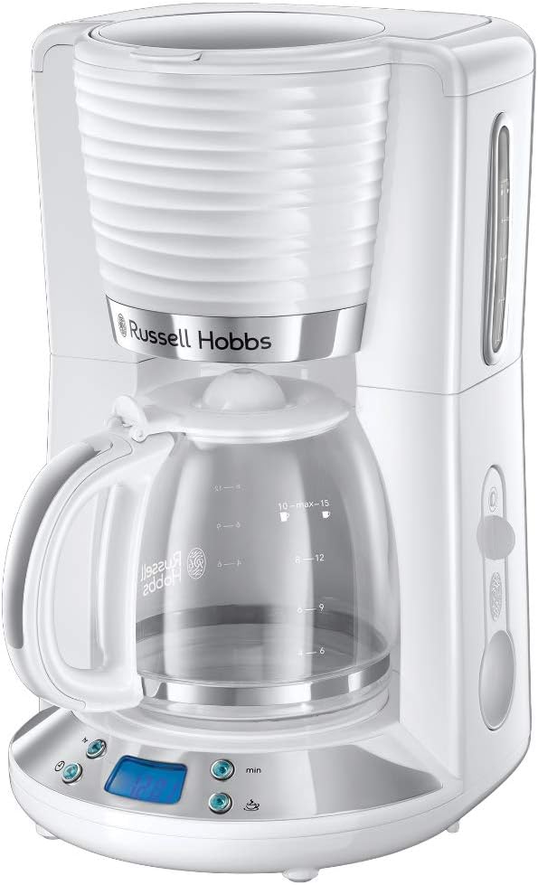 Ekspres do kawy Russell Hobbs, 25 l, Biały, Elektryczny – ciepłe uchwyty, max 10 kubków, szklanki
