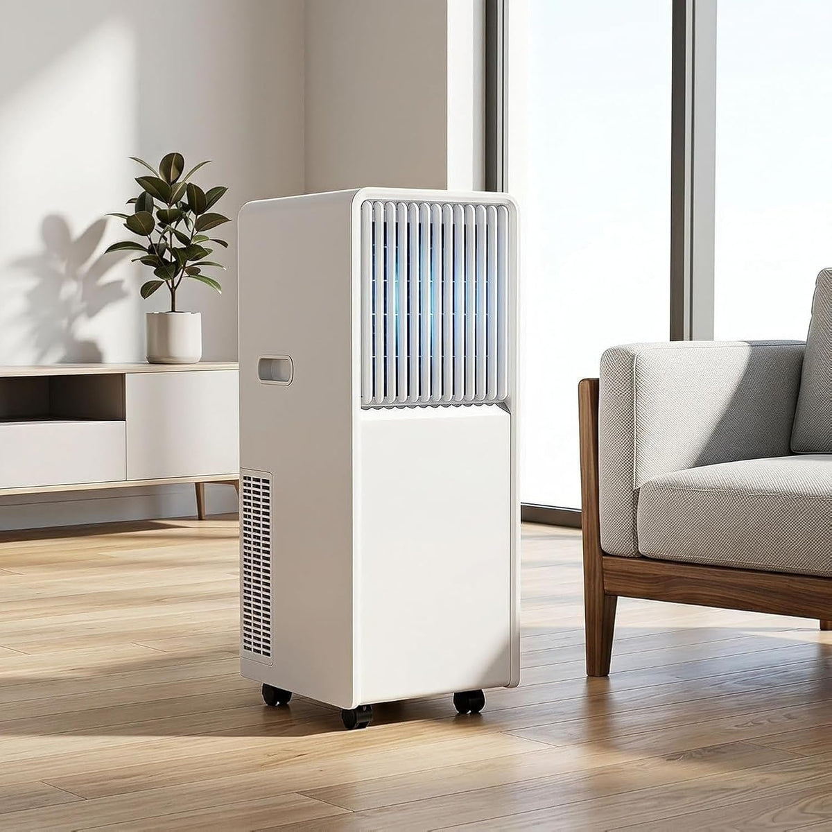 WOMGKDA Klimatyzator przenośny – klimatyzator mobilny, 000 Btu, 1,5 m, Biały – Klimatyzator 24H, zegar, 3 prędkości wentylacyjne, 12 000 Btu