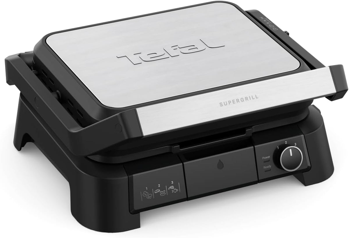 Tefal Grill, GC510DE0, 600 cm, 2000 W – Czarny/Srebrny, regulowana wysokość, 3 w 1, GC510DE0 Super kontaktowy 3w1 3 wysokości