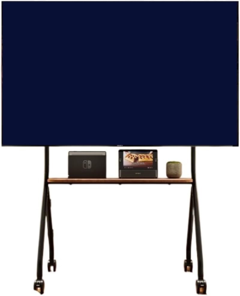 CVdrtyED Uchwyt do telewizora – 600x400 Mm, 50 kg, Czarny, regulowana wysokość – Szafka TV, 75 cali, koła poruszające się, czarne – do 110 Lb