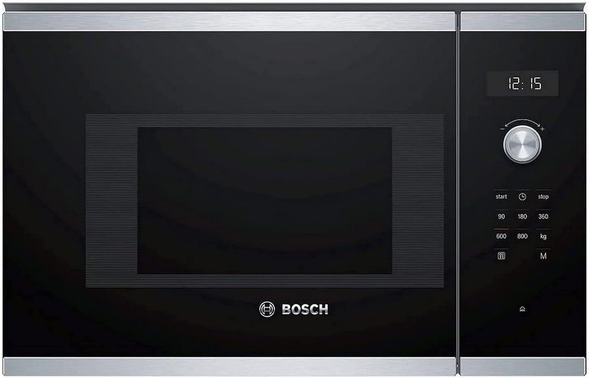 Bosch Kuchenka mikrofalowa, BFL524MS0, 20 L – 800 W, 3,0 kg, Czarny/Srebrny, stal nierdzewna – oświetlenie LED, pilot zdalnego sterowania