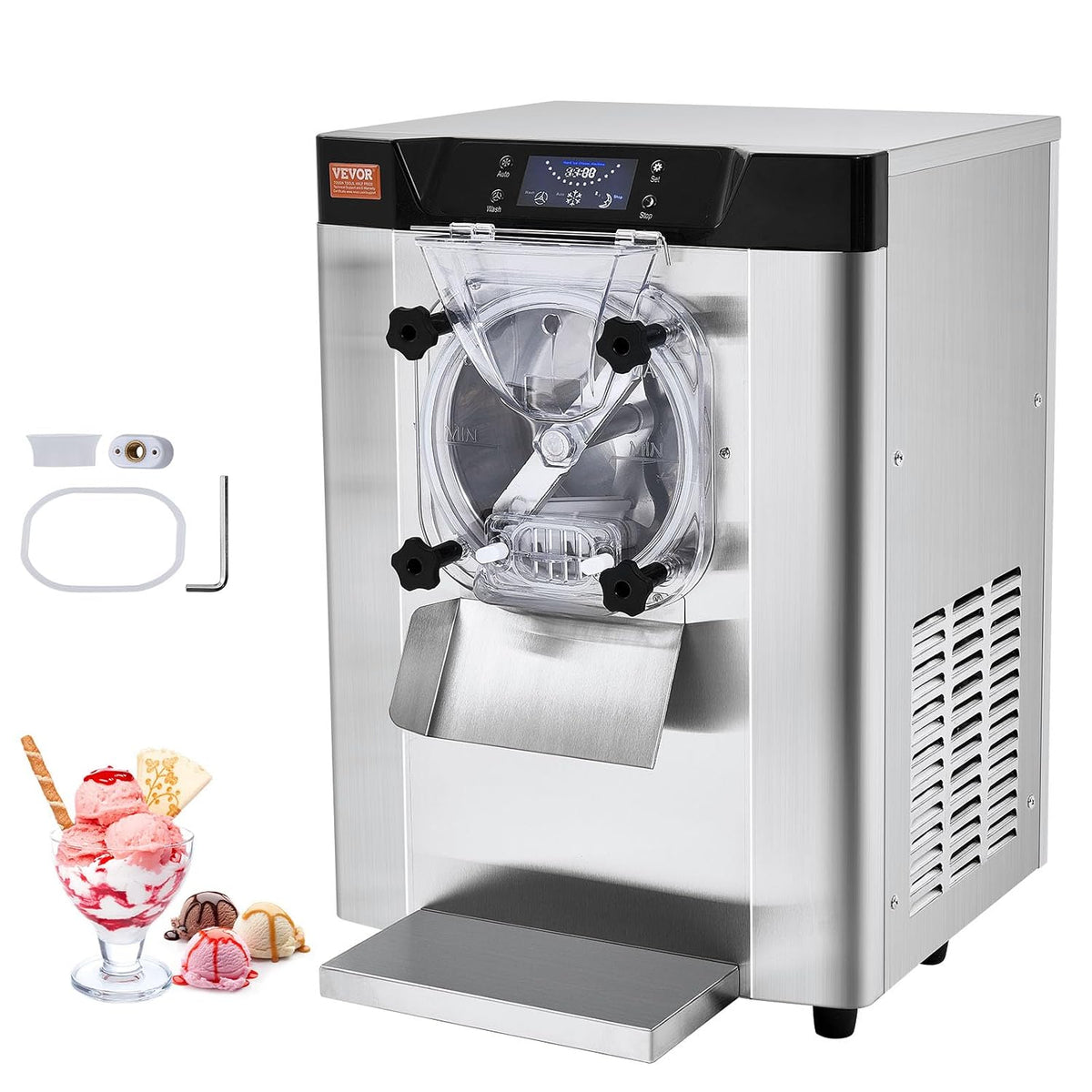 VEVOR Maszynka do lodów, 5 l, 1295 W, 66 dB – Srebrny, stal nierdzewna, WEVOR Lód, lód i sorbet – 12 l / h, Profesjonalne