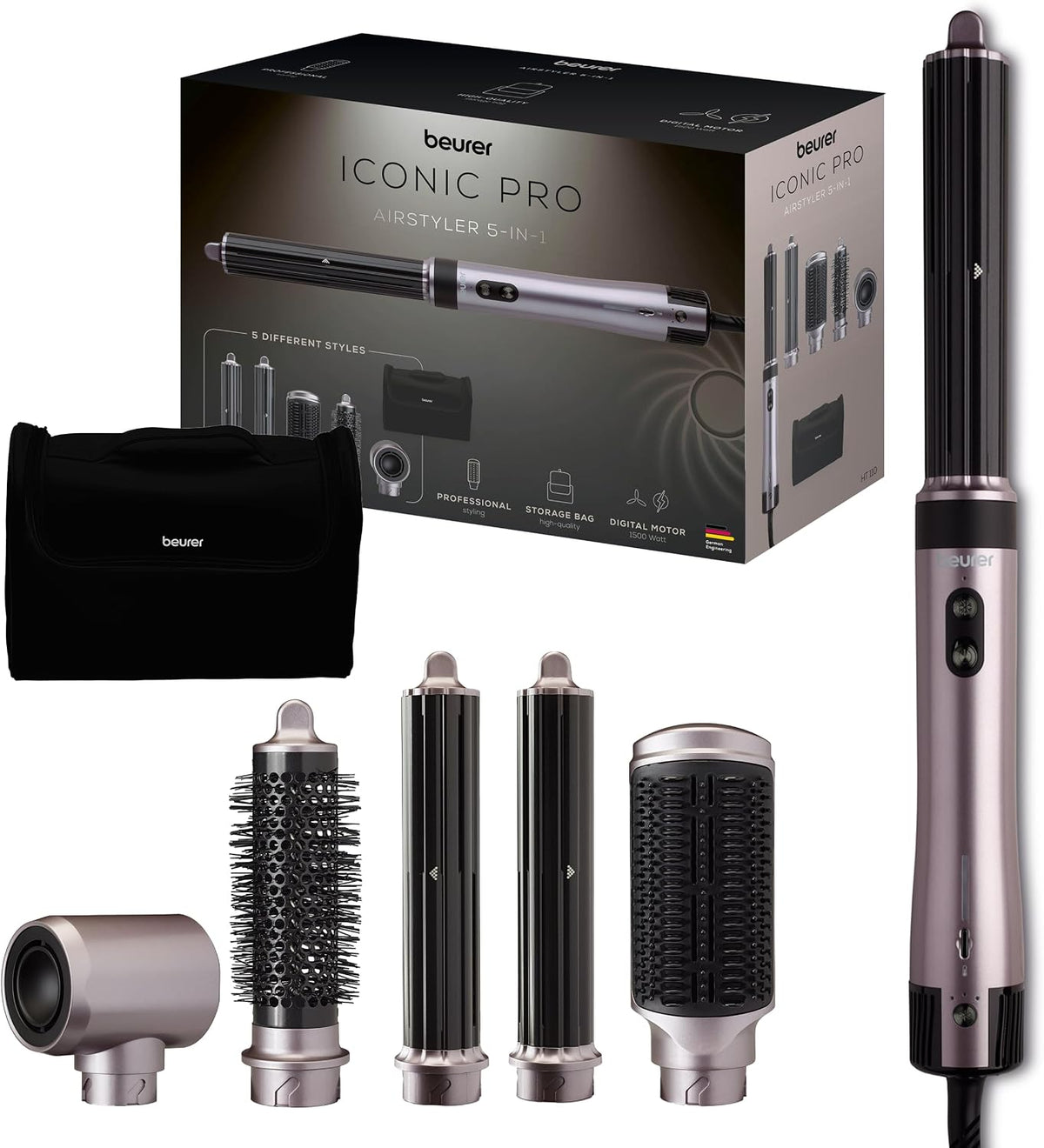 Beurer Urządzenia wielofunkcyjne, Czarny, HT 110 5- in-1 ceramika-tourmaline, wielofunkcyjny hairstyler do klamry – HT 110 Airstyler 5- in-1