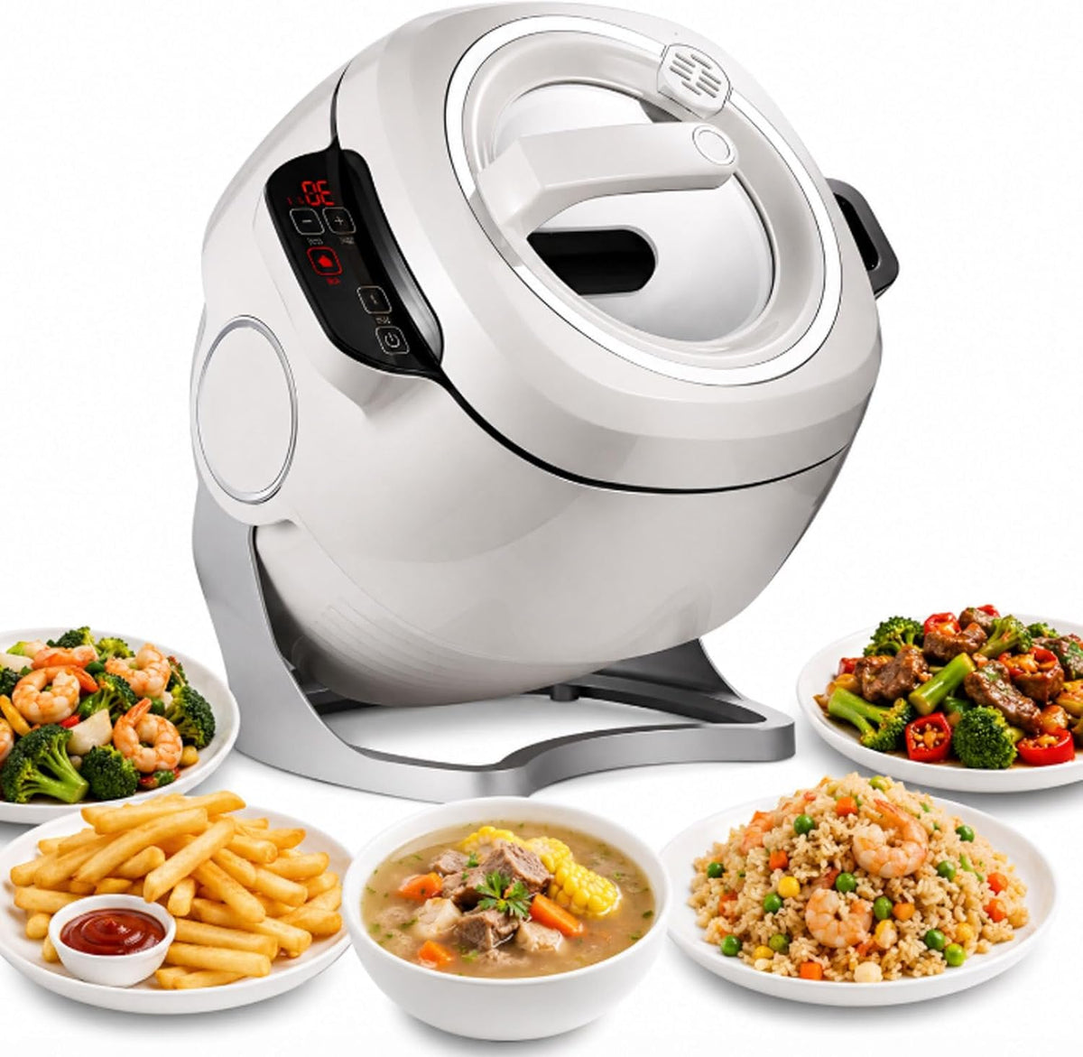 BOOZXCV Grzejnik elektryczny, 6 l – 2000 W, Czarny, efekt 3D, profesjonalny – automatyczny robot gotowania 6 l z 360 ° Wok rotacyjny