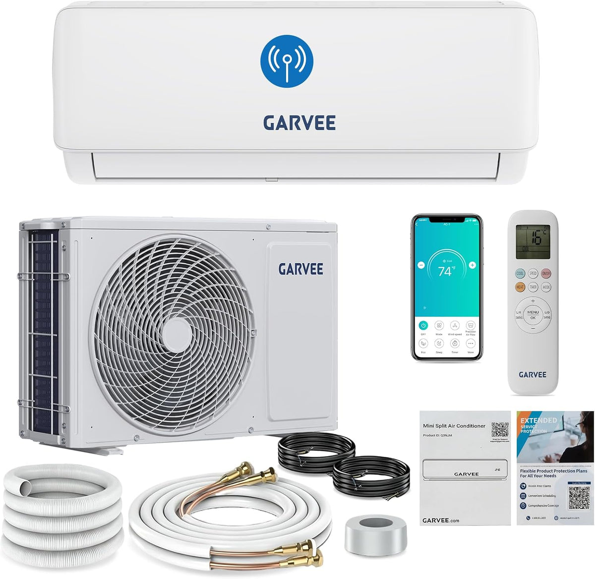 GarveeHome Klimatyzator, R32, 19 dB – 000 BTU, Biały, Wi-Fi, pilot zdalnego sterowania – split, Inverter, 12 000 BTU, Wi-Fi / App