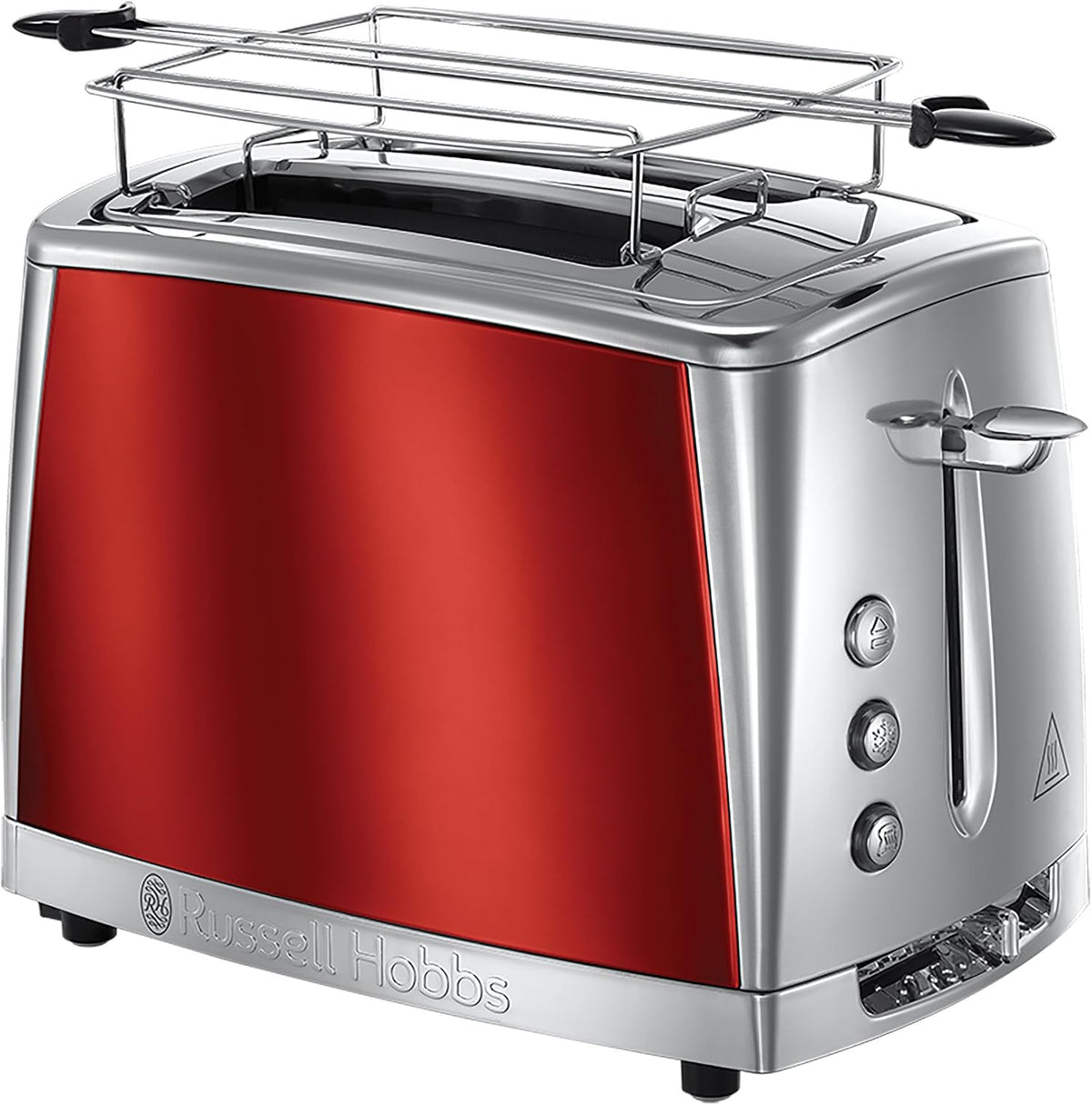 Russell Hobbs Toster – 1550 W, Czerwony / Srebrny, stal nierdzewna, Toaster – rozmrażanie, czerwony, 2 szczeliny o bardzo szerokim zasięgu