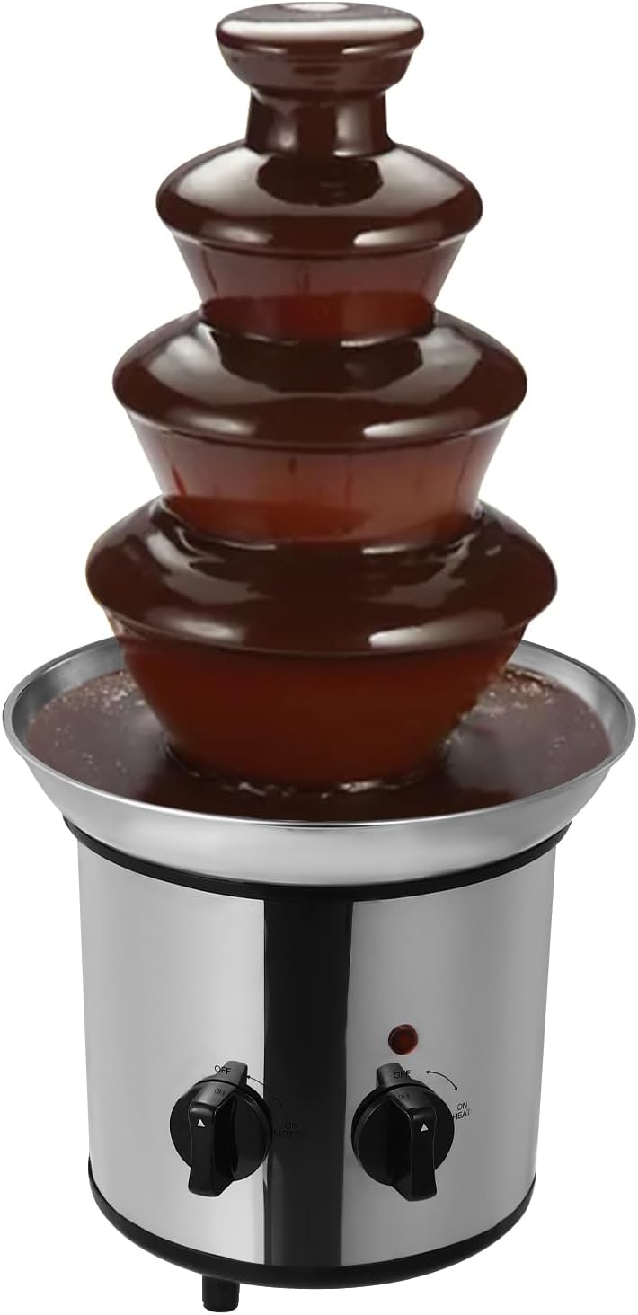 Xigner Fontanny i fondue z czekolady, 170 W, 110 V, 21,5 cm – Srebrny, stal nierdzewna, fondue, ciasto – żeliwo, do owoców i ciast