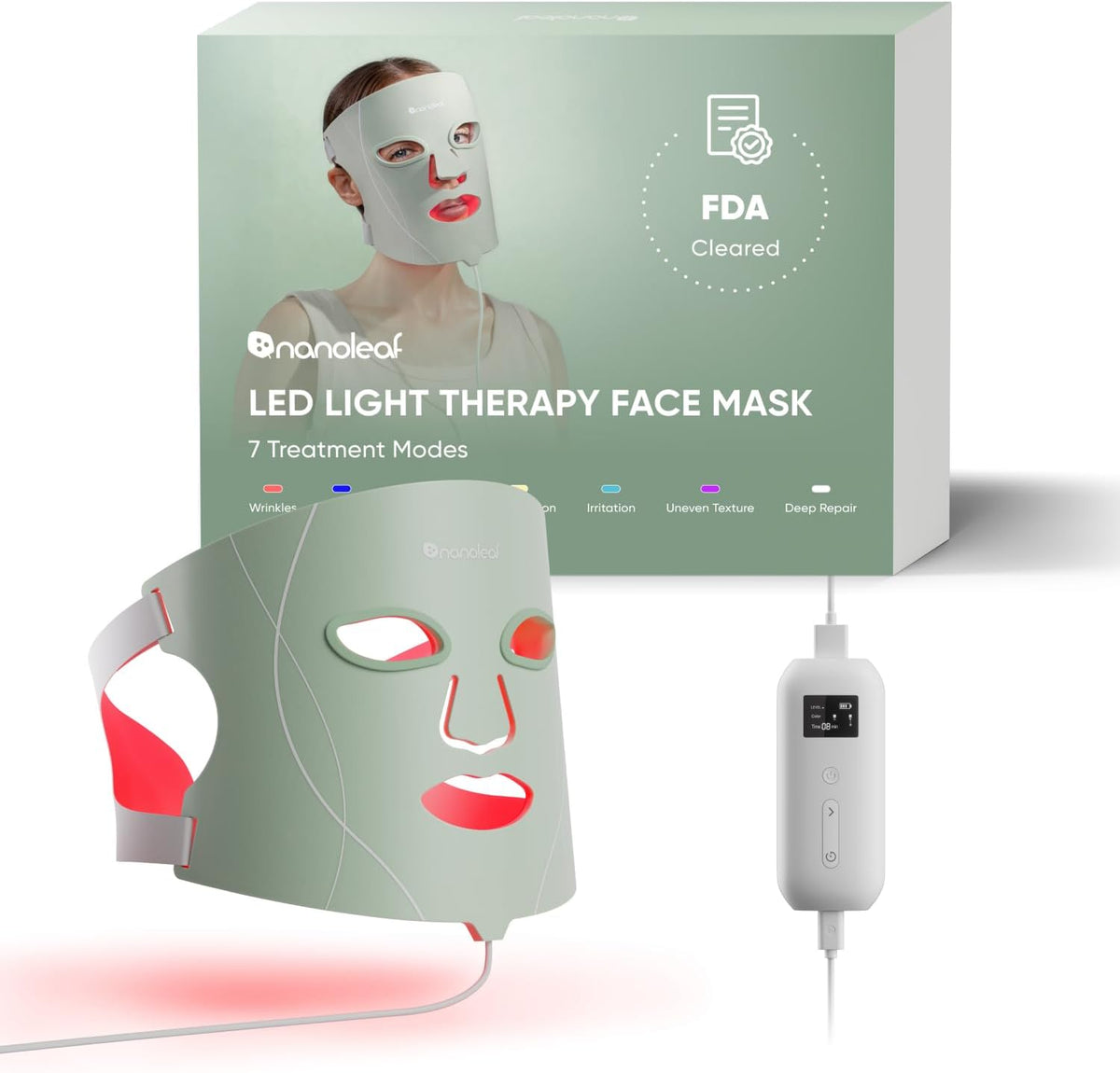 Maski Nanoleaf, Czarny, oświetlenie LED – Nanolif LED Maska, 7 modów, Terapia facjat, 432 diody LED