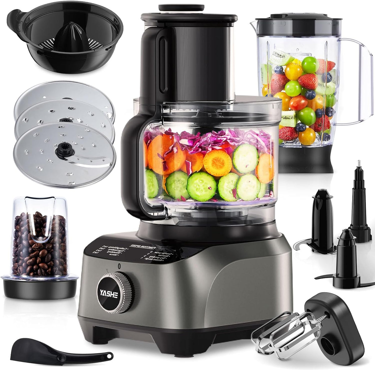Robot kuchenny YASHE, 5 l, 1300 W – Czarny, Mikser, 3 prędkości + Puls, 5 l Bol & 1 – 5 l Jarre
