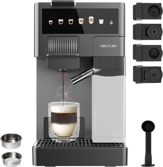 Ekspres do kawy Cecotec – 1350 W, 400 ml, Czarny / Srebrny, Nespresso elektryczny – duży zbiornik, 1350 W z 400 ml zbiornika na 6 rodzajów kawy