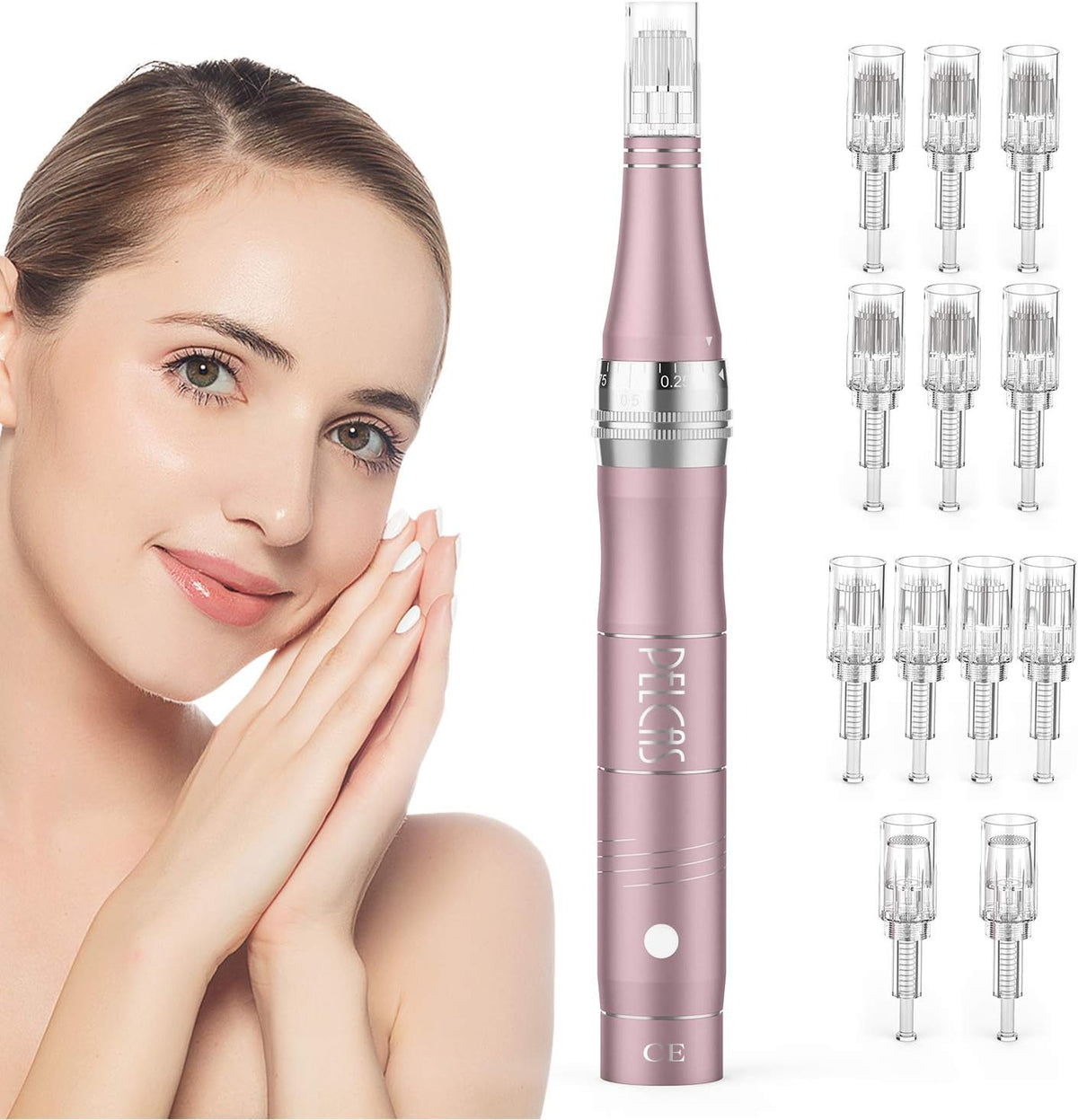 PELCAS Aparatura do tonizowania twarzy, Czarny, Skóra echillująca – Microneeeeeding Pen z 12 Wkłady i 3 Speedy, Microneedling twarzy