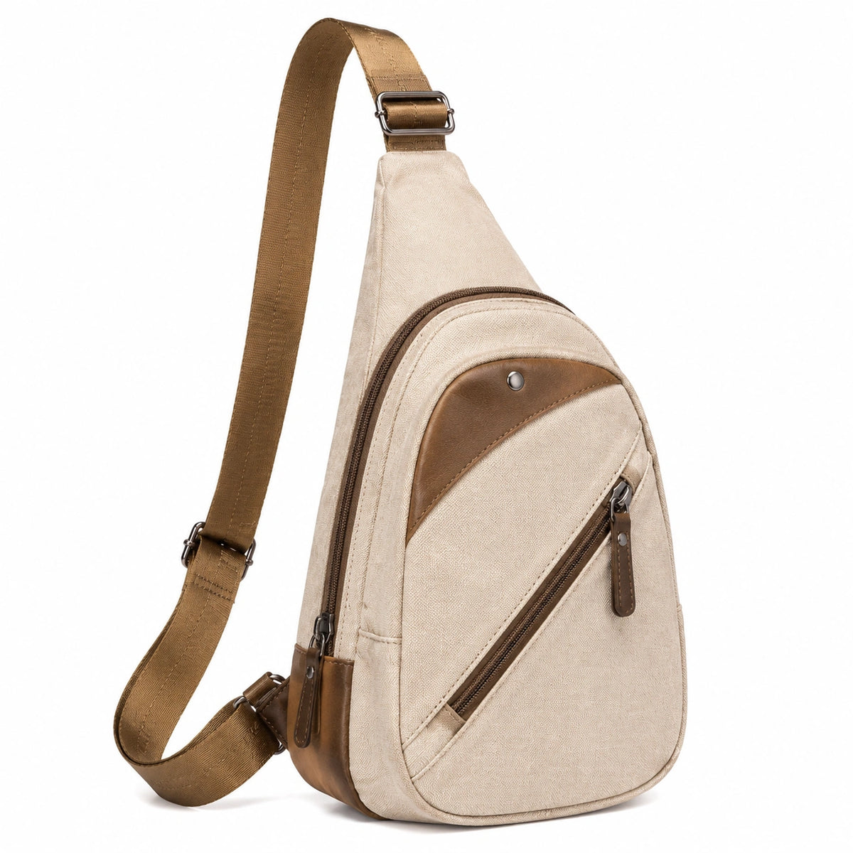 Bolso bandolera 17 x 7 x 30 cm de lona beige y marrón con correa ajustable