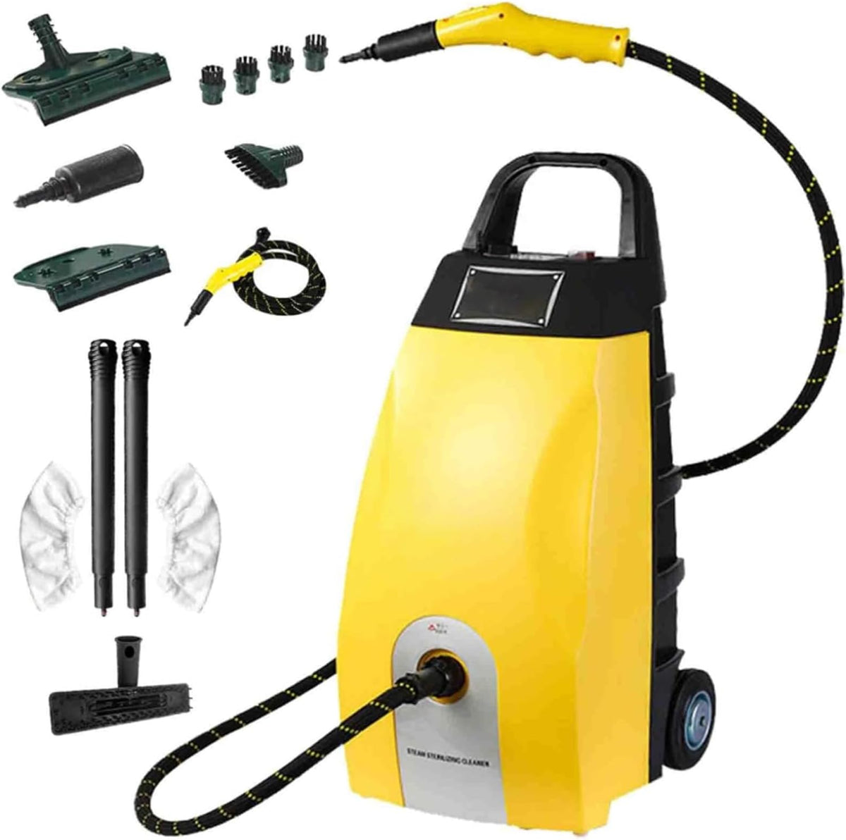 ZyKnaurral Myjka parowa, 3000 W, 75 × 30 × 35 cm – 3,5 l, Żółty, Klimatyzator, Przepływ pary ciągłej z 9 Akcesoria do podłóg