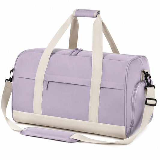 Bolsa de viaje 50 x 25 x 28 cm de poliéster lila y beige con correa ajustable