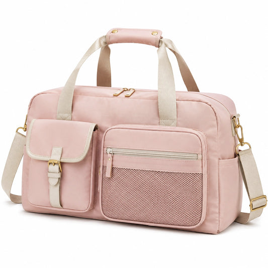 Bolso de viaje 45 cm de tejido rosa con bolsillos y correa ajustable