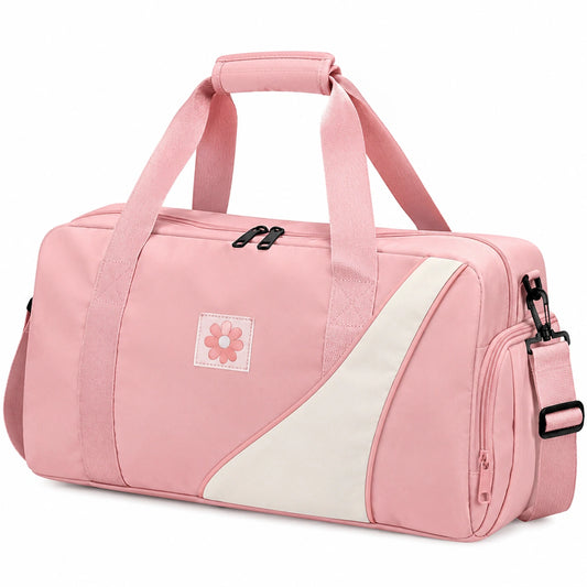 Bolsa de deporte 45 x 22 x 28 cm de tejido sintético rosa y blanco con bandolera ajustable