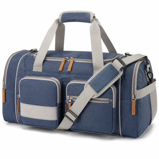 Bolsa de viaje 50 cm de tejido azul con bandolera y bolsillos