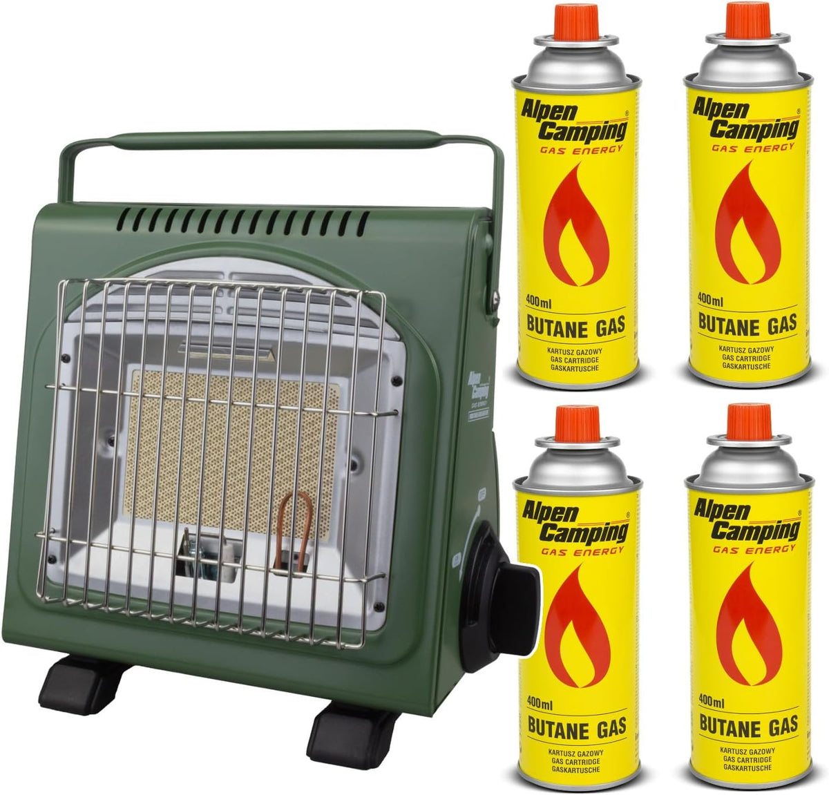 Alpen Camping Grzejnik elektryczny, 400 ml, 124 g – 7 kW, Czarny, Alpen kemping, na zewnątrz – dotyk, kemping, 4 wkłady po 400 ml