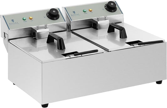 Royal Catering Frytkownica, 2800 W, 230 V, 10 l – Czarny, 2 x 2800 W, Double elektryczny Friter 2 x 10 l, 2 światła do użytku profesjonalnego