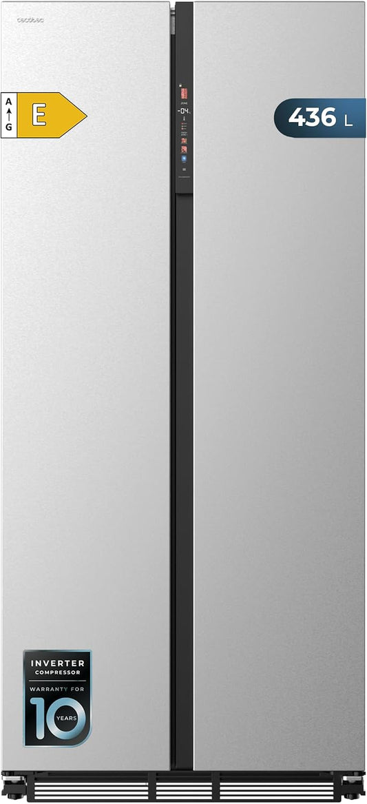 Lodówka Cecotec – 436 l, 184.8 x 84,4 cm, Srebrny, stal nierdzewna – No Frost, do zabudowy, Bolero CoolMarket SBS, Inwerter – Szybka Zamrażarka