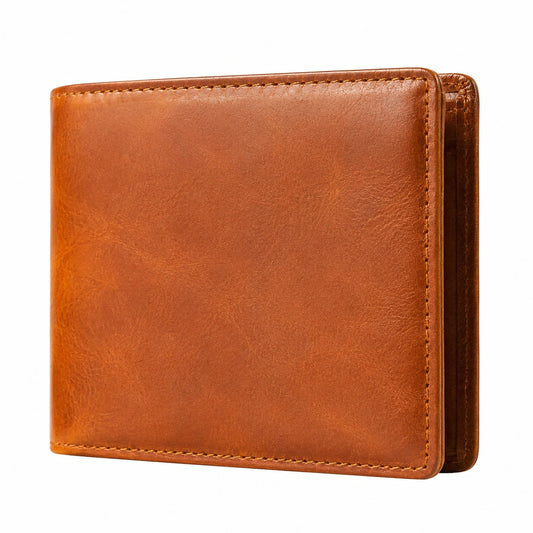Cartera billetera de cuero marrón 12 x 9.5 x 2 cm estilo clásico