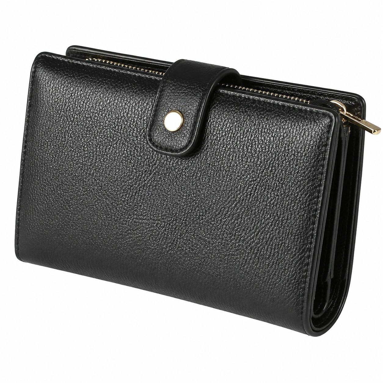 Cartera monedero 19 x 10 x 3 cm de poliuretano negro con cremallera y cierre de botón