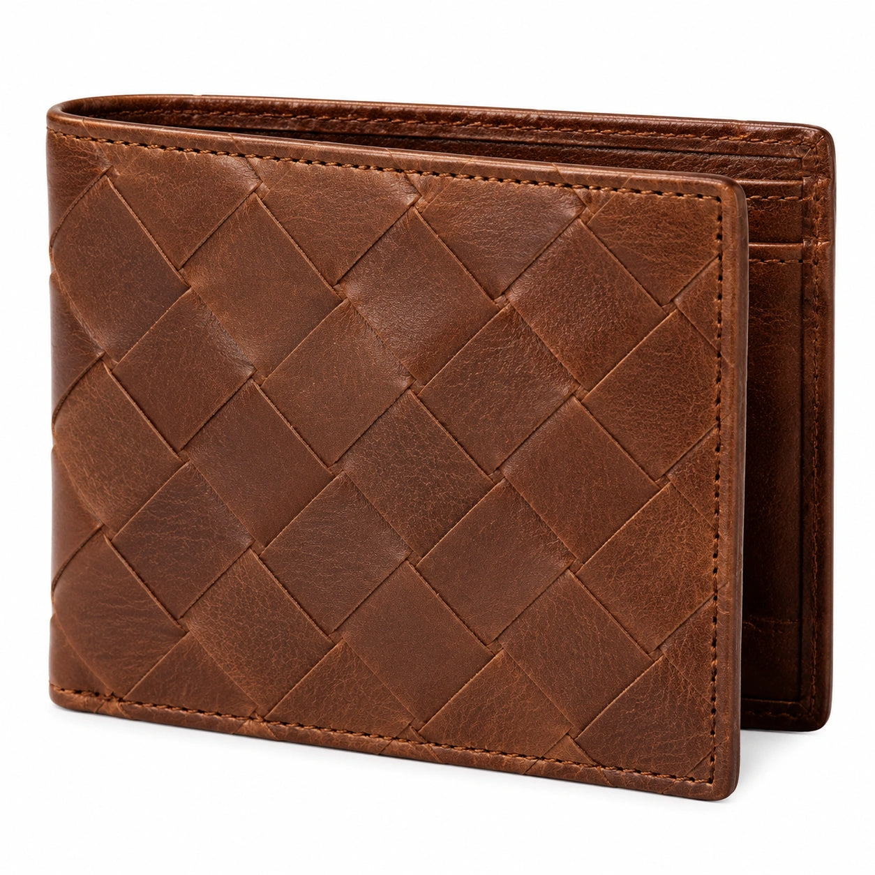 Cartera billetera 11 x 9 x 1 cm de cuero marrón trenzado para adultos