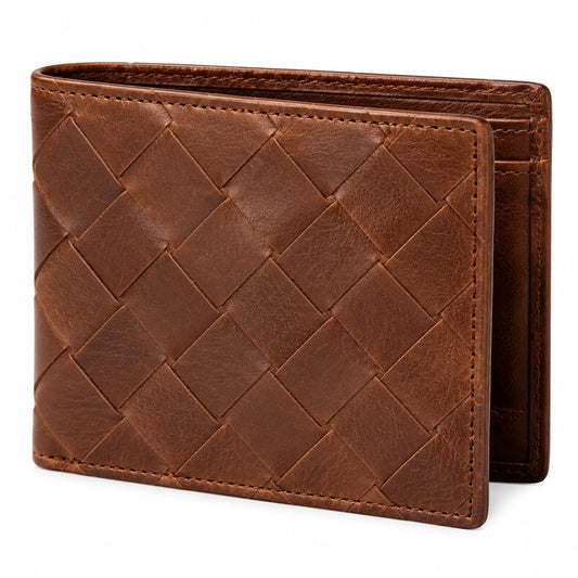 Cartera billetera 11 x 9 x 1 cm de cuero marrón trenzado para adultos