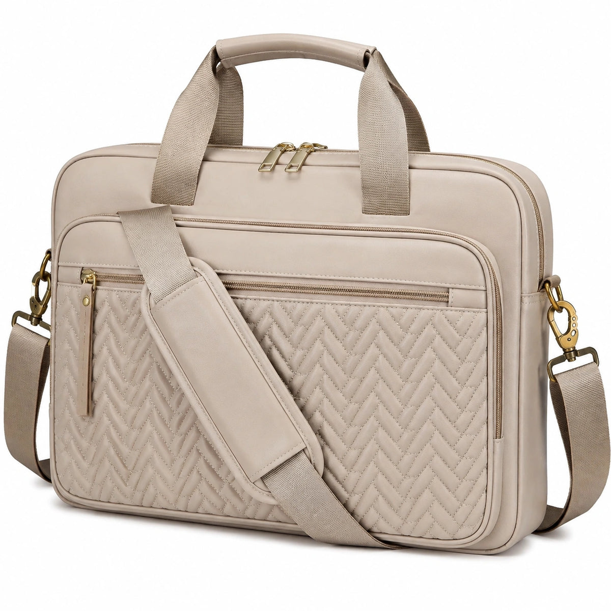 Bolso para portátil 40 cm de material sintético beige acolchado con bandolera
