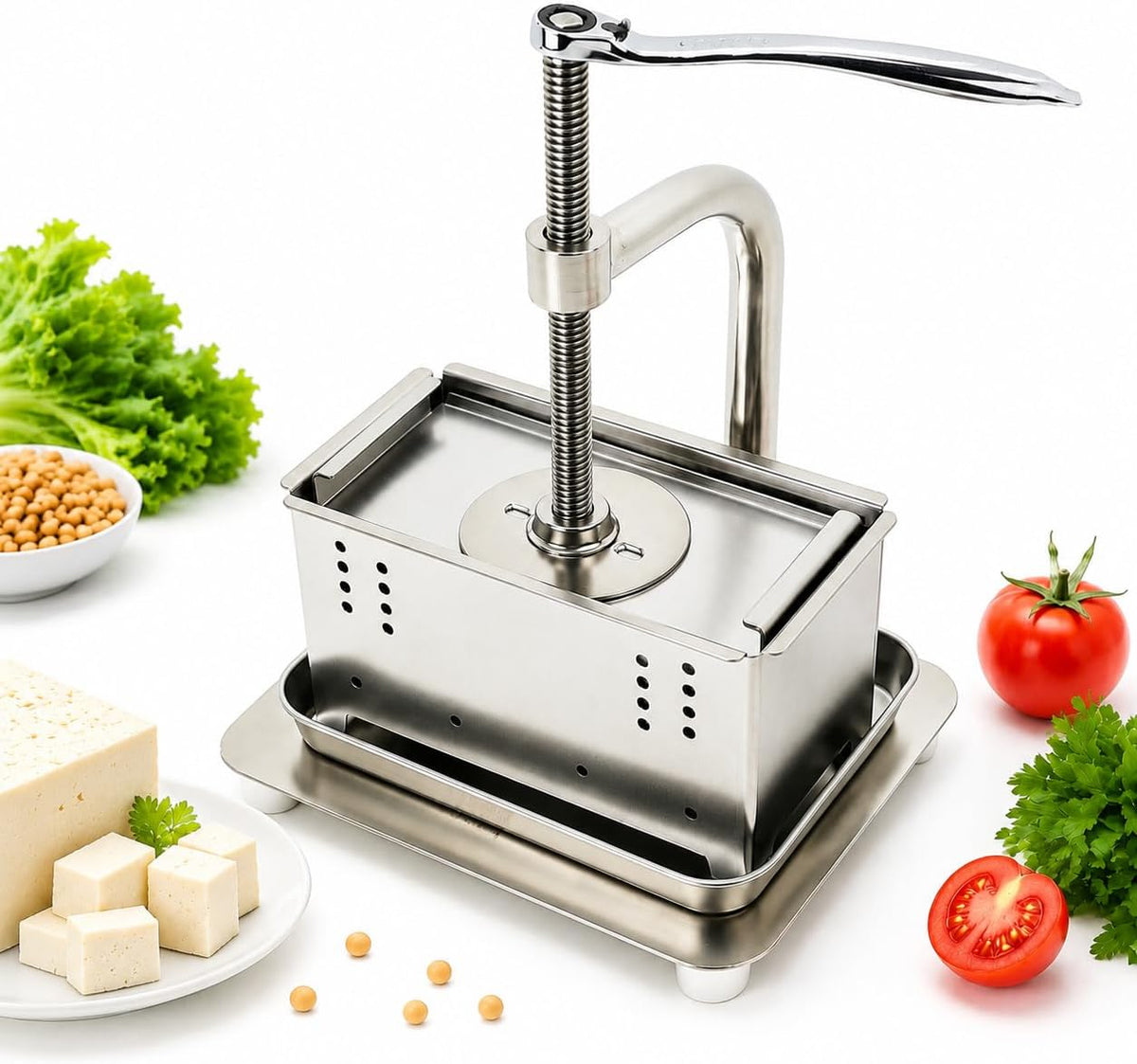 Prasy do żywności, 2 l, 0 mm – Srebrny, stal nierdzewna, funkcja grilla, Zlewozmywak kuchenny – prasa do tofu ze stali nierdzewnej